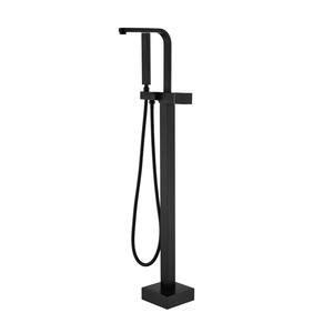 Single-Handle Floor-Mount Roman Tub Faucet with Hand Shower in Black