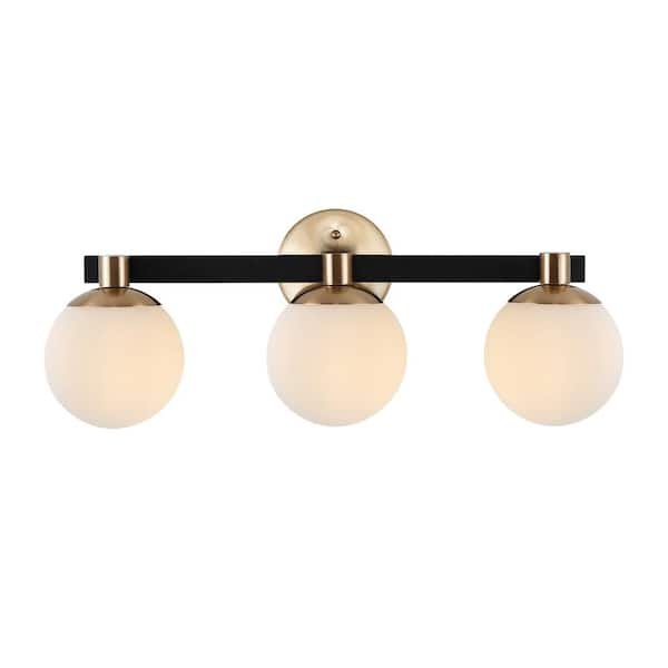 JONATHAN Y Modernist Globe 24 in. 3-Light Brass Gold/Black Metal