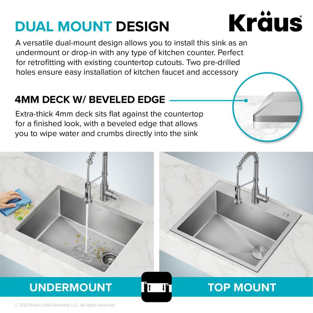 25-Inch Satin Stainless Steel Single Bowl Drop-In Kitchen Sink Set