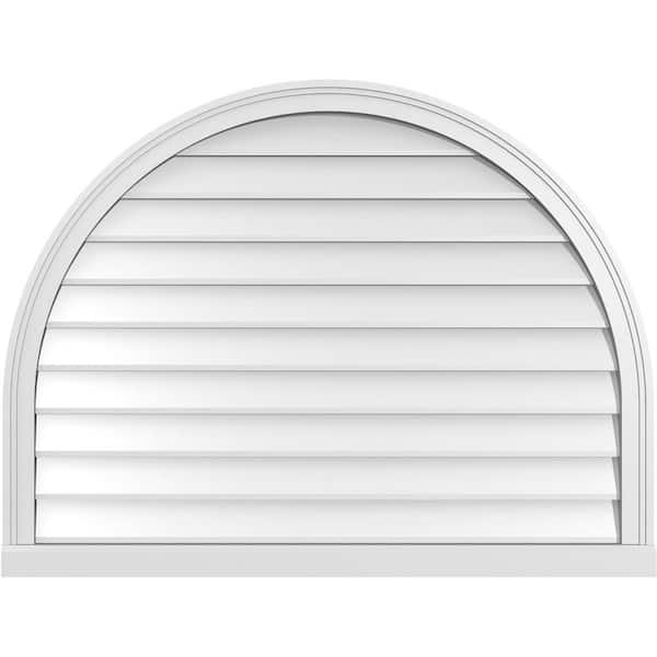 Ekena Millwork 42 in. x 32 in. Round Top Surface Mount PVC Gable Vent: Decorative with Brickmould Sill Frame