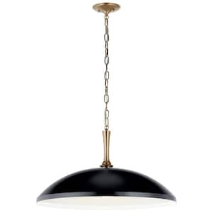 Delarosa 24.25 in. 1-Light Black Traditional Shaded Oversized Hanging Pendant Light with Metal Shade