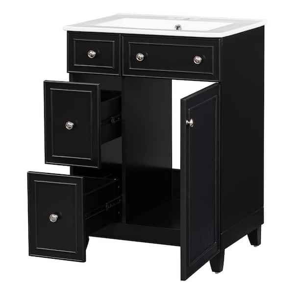 24 in. W x 18 in. D x 34 in. H Bathroom Black Linen Cabinet