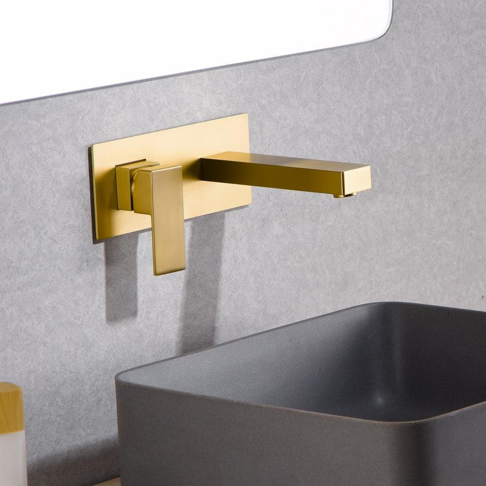 Brushed Gold Solid Brass Wall Mounted Single Handle Bathroom Faucet