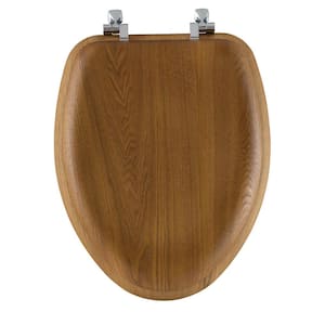 Elongated Closed Front Wood Toilet Seat in Natural Oak with Chrome Hinge