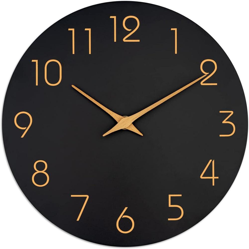 Afoxsos 10 in. Black Analog Silent Non Ticking Wood Wall Clock Battery ...