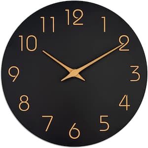 10 in. Black Analog Silent Non Ticking Wood Wall Clock Battery Operated Decorative for Office, Kitchen and Bathroom