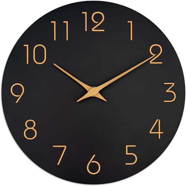 Afoxsos 10 in. Black Analog Silent Non Ticking Wood Wall Clock Battery Operated Decorative for Office, Kitchen and Bathroom
