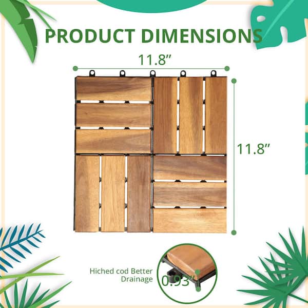 12 in. W x 12 in. L Square Patio Natural Color Wood Interlocking Flooring Deck Tiles Mosaic Pattern (27-Pack)