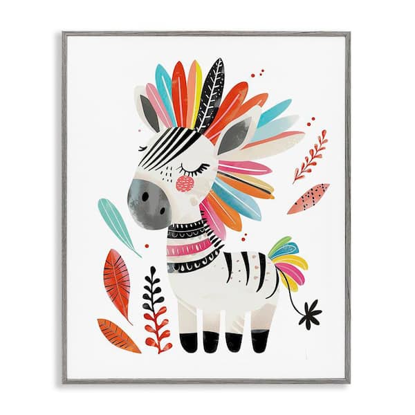 Stupell Industries Rainbow Blooms Zebra by LSR Design Studio Gray Framed Animal Giclee Art Print 20 in. x 16 in.