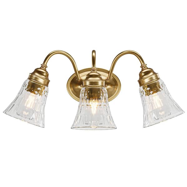 19.43 in. 3-Light Brushed Nickel Gold Bathroom Vanity Light with Clear Glass Shade, No Bulbs Included