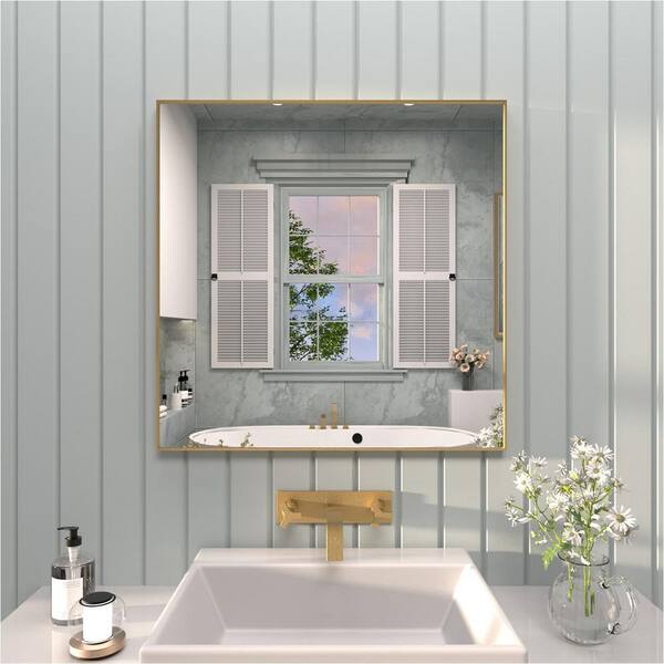 Vibe 30 in. W x 30 in. H Rectangular Framed Wall Bathroom Vanity Mirror in Brushed Gold