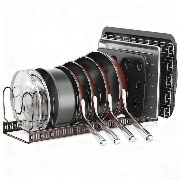 Stainless Steel Under Cabinet Rack Standing Pot Rack Organizer in Bronze with 11.8 in. to 22.8 in. Adjustable Dividers