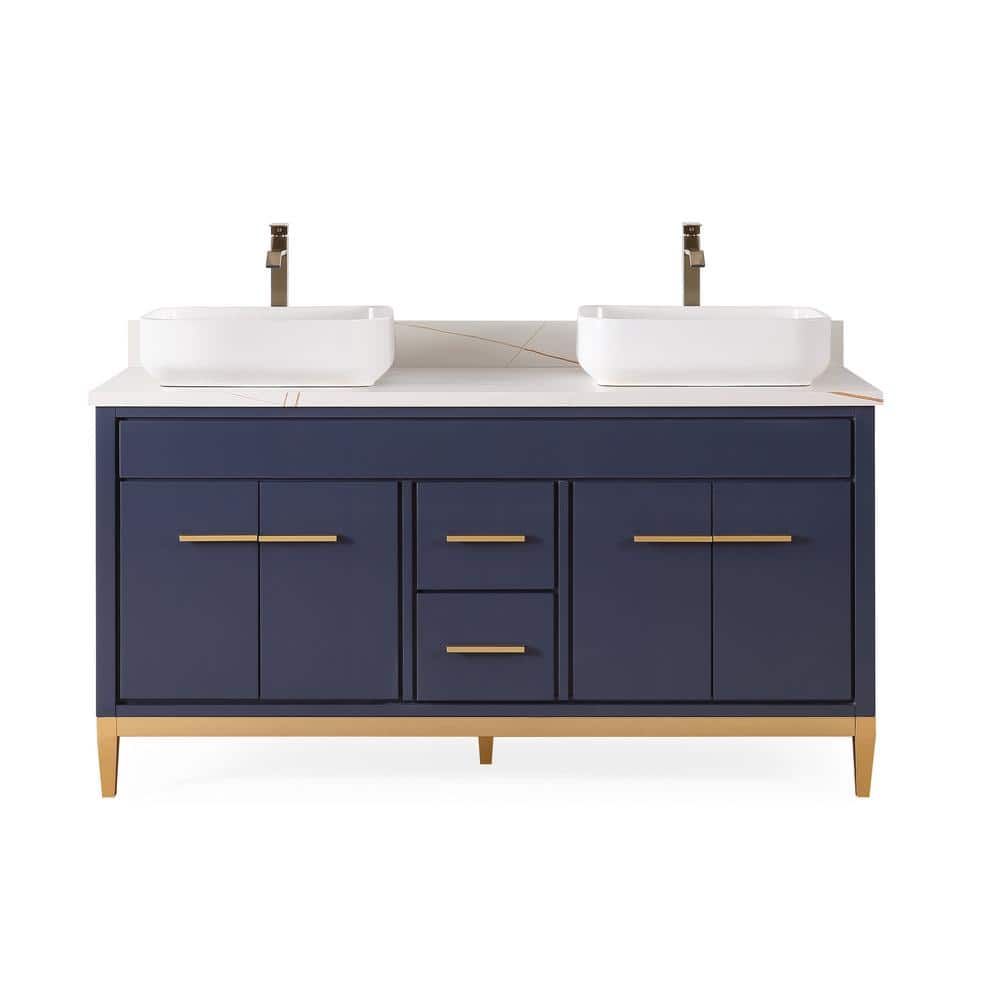 60 in. W x 22 in. D x 31 5/8 in. H Bathroom Vanity in Navy Blue Color with 