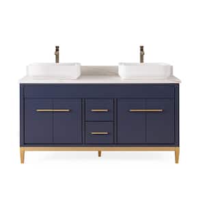 60 in. W x 22 in. D x 31 5/8 in. H Bathroom Vanity in Navy Blue Color with White Quartz Top