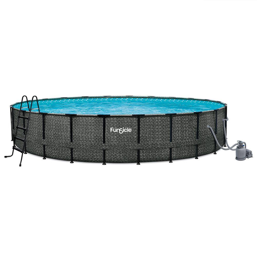 Funsicle 24 ft. Round 52 in. Deep Metal Frame Above Ground Pool, Dark  Herringbone P4A024521 - The Home Depot