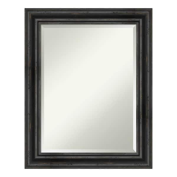 Amanti Art Rustic Pine Black 23.5 in. x 29.5 in. Beveled Rectangle Wood Framed Bathroom Wall Mirror in Black