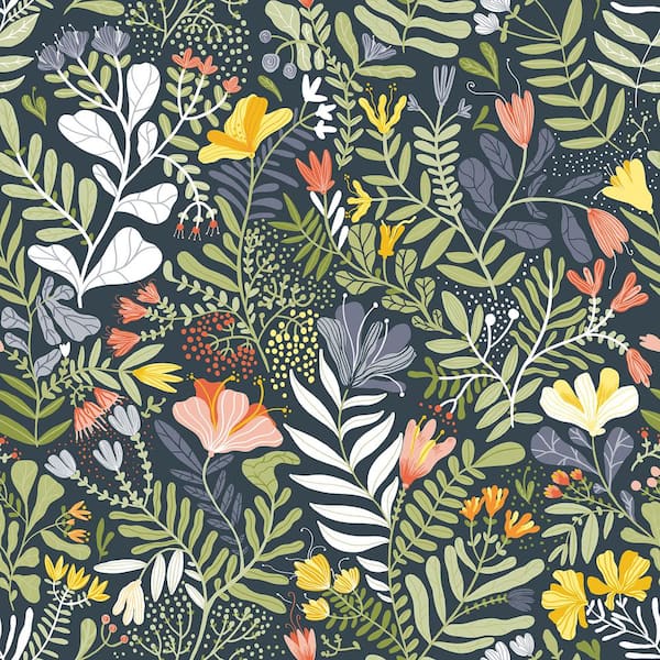 A-Street Prints Brittsommar Navy Woodland Floral Non Woven Paper Wallpaper