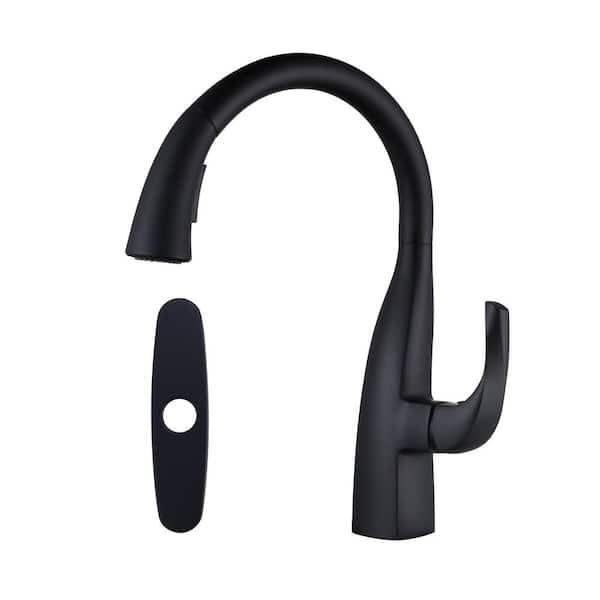 ARCORA Modern Single Handle High Arc Sink Pull Down Sprayer Kitchen Faucet With Supply Line in Matte Black