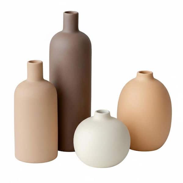 10 in. Multi-Colored Round Modern Ceramic Decorative Vase 4 Piece LS8SXWN