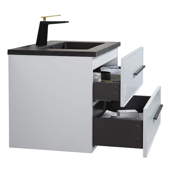 Metropolitan 35.4 in. W x 18.9 in. D x 20.7 in. H Single Sink Bath Vanity in Gloss White with Matt Black Resin Top