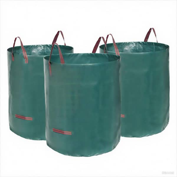 3-Pack 26.4 in. W x 26.4 in. D x 29.9 in. H Green Polypropylene Reusable Yard Trash Can Storage With 4 Handles