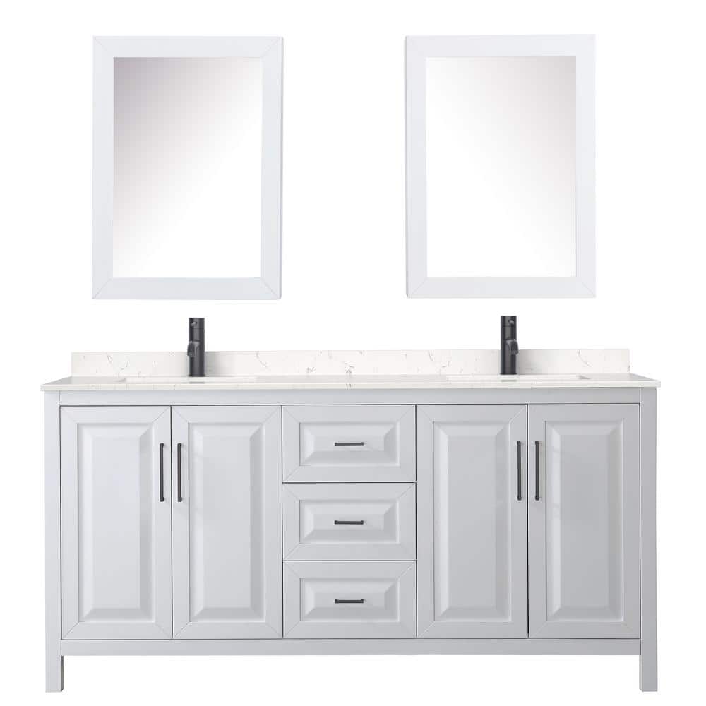 Elegant 72" White Double Bathroom Vanity with Light-Vein Carrara Marble