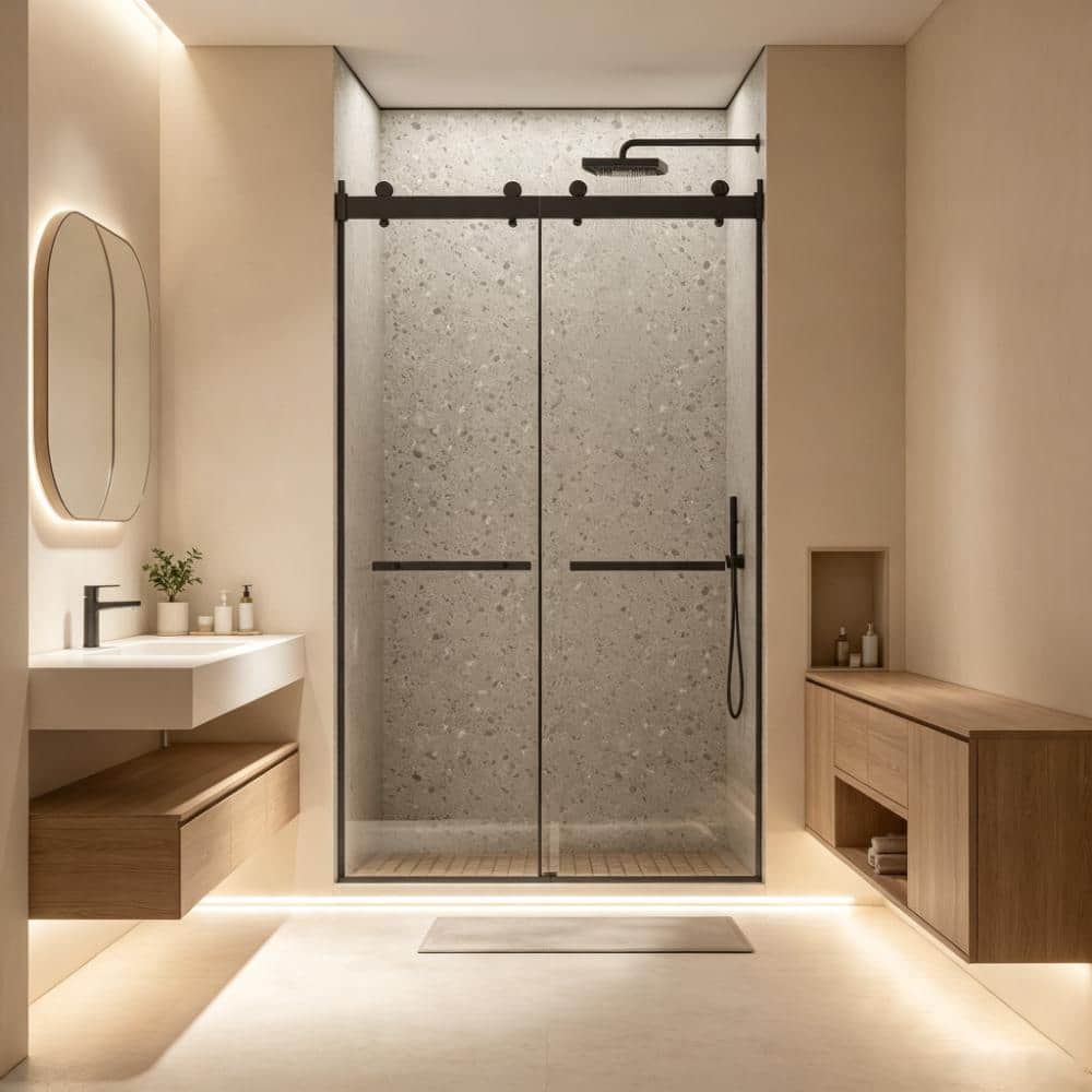 "60 in. W x 75 in. H Dual Sliding Frameless Shower Doors in Matte Black with 5/16""(8mm) ANSI-certified Tempered Glass" price history on PriceWatchPro
