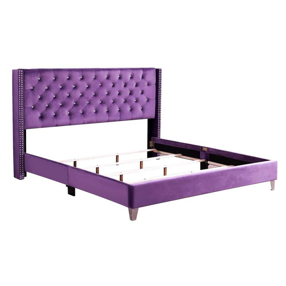 AndMakers Julie Purple Tufted Upholstered Low Profile King Panel Bed PF ...