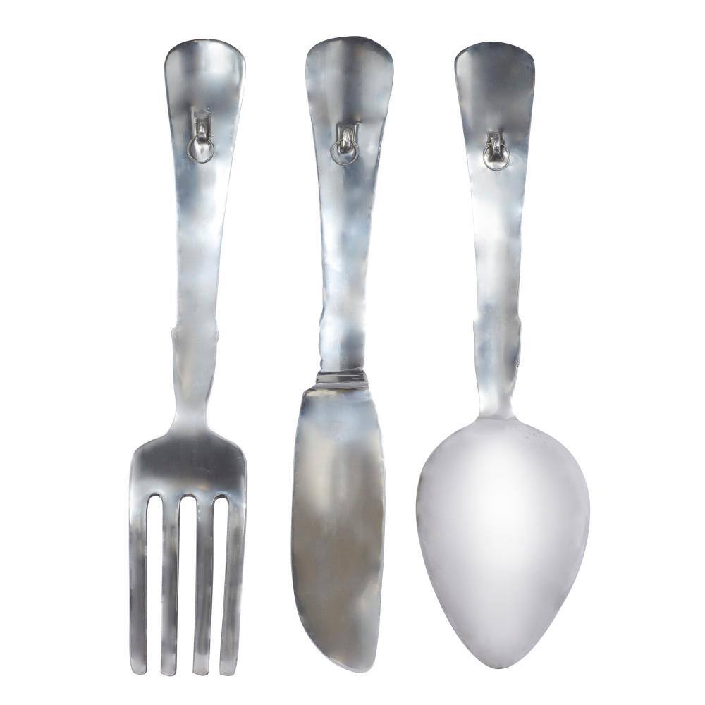 DecMode Silver Aluminum Knife, Spoon and Fork Utensils Wall Decor (3 Count)