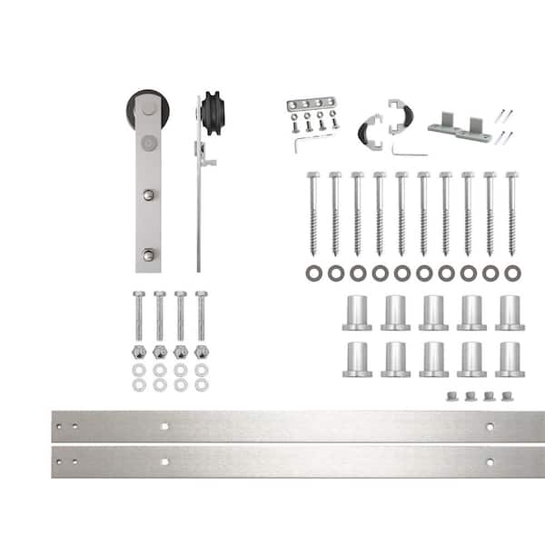 HOMACER 12 ft./144 in. Brushed Nickel Non-Bypass Sliding Barn Door Hardware Kit Arrow Design Roller for Single Door