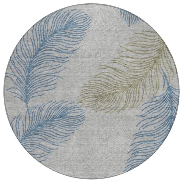 Chantille Machine Washable Indoor/Outdoor Abstract ACN3028 Silver 8 ft. x 8 ft. Round Rug