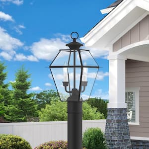 Ainsworth 16.5 in. 2-Light Black Solid Brass Hardwired Outdoor Rust Resistant Post Light with No Bulbs Included
