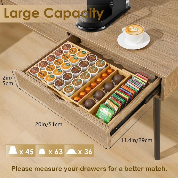 Lynzavix Bamboo Coffee Pod Organizer Drawer with Adjustable