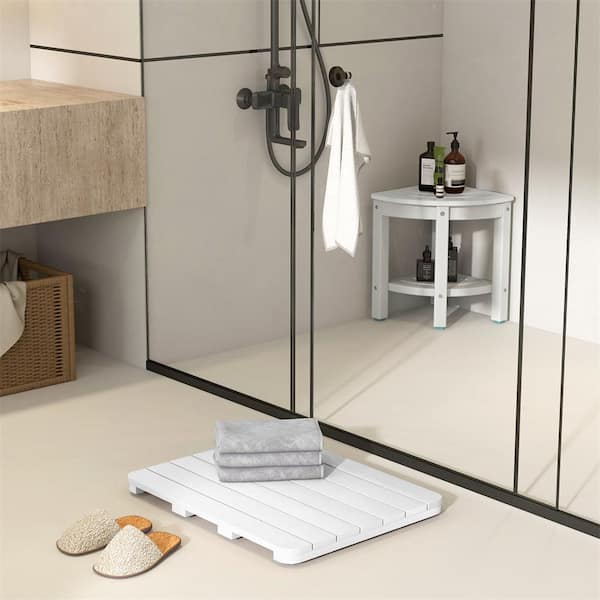 23.5 in. x 19 in. White HIPS Rectangular Bathmat with Non-Slip Foot Pads