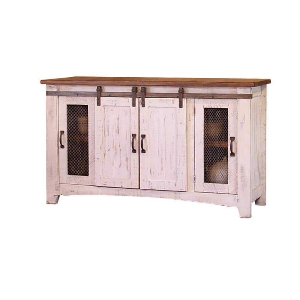 Benjara 59.75 in. White and Brown Wood TV Stand Fits TVs up to 65 in