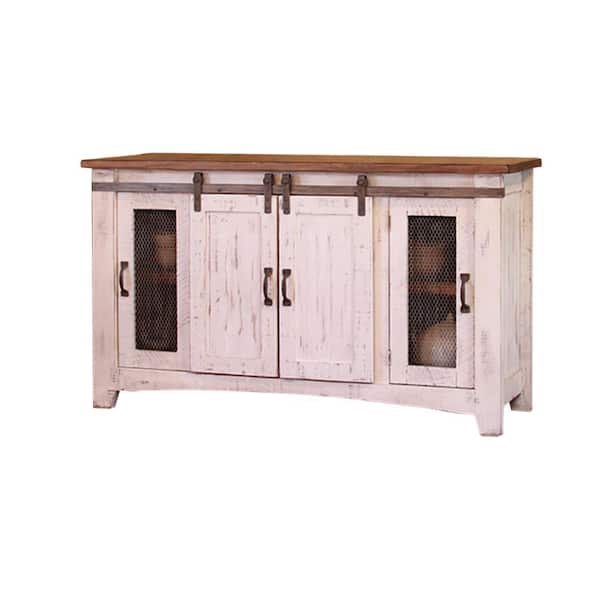 Benjara 59.75 in. White and Brown Wood TV Stand Fits TVs up to 65 in. with 1 Cabinet