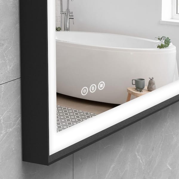24 in. W x 36 in. H Rectangular Black Framed Anti-Fog LED Dimmable 3CCT Light Modern Wall Bathroom Vanity Mirror