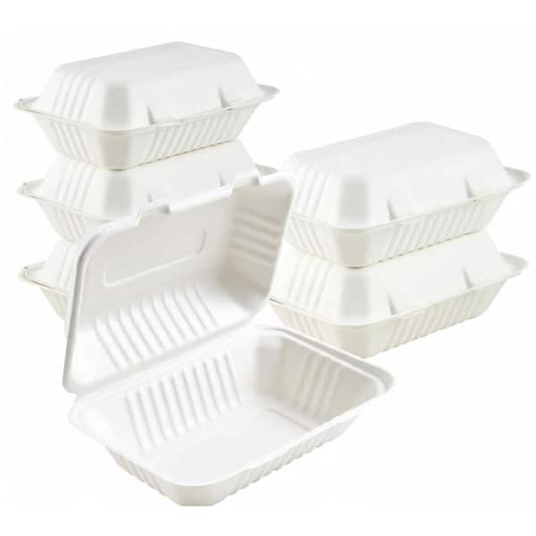Biodegradable Sugarcane Disposable Clamshell Food Containers with Lids, Heavy Duty Leakproof, 75-Pack