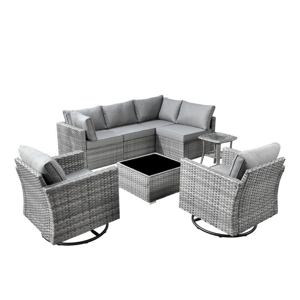 Mirada 8-Piece Wicker Outdoor Patio Sectional Furniture Set with Swivel Chairs and Dark Gray Cushions price history on PriceWatchPro