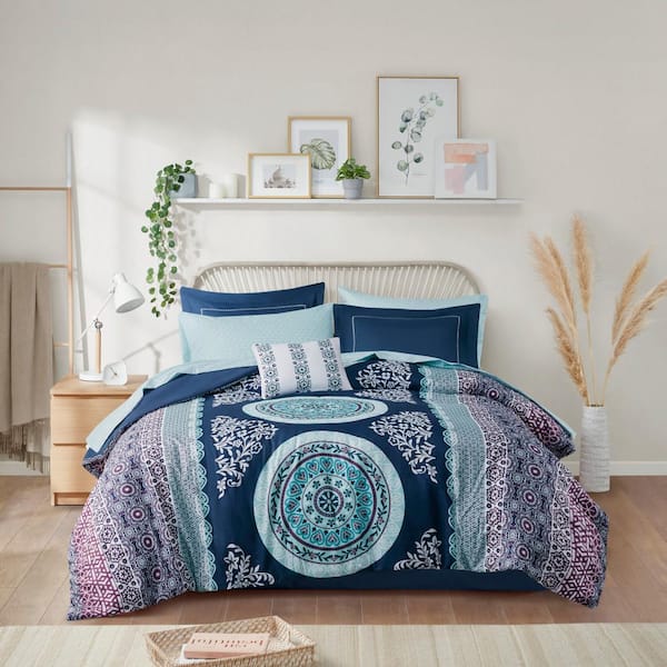 Intelligent Design Eleni 9-Piece Navy Full Comforter Set with Bed Sheets