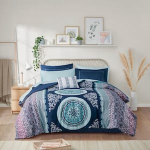 Cedar 7 Piece bed in a bag Comforter Set and Sheet Set Gray & Navy Queen,  Queen - Fry's Food Stores