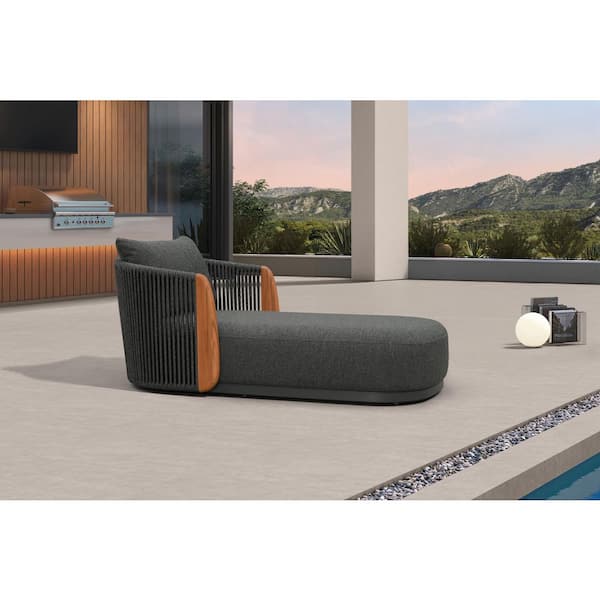 1-Pieces Aluminum Outdoor Day Bed with Lumbar Pillow Drak Gray Cushion and Armrest for Patio Poolside Sunbathing Deck
