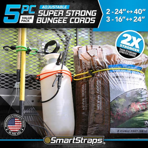 Super Strong, Adjustable Bungee Cord with Hooks Value Pack Assortment - 5 piece