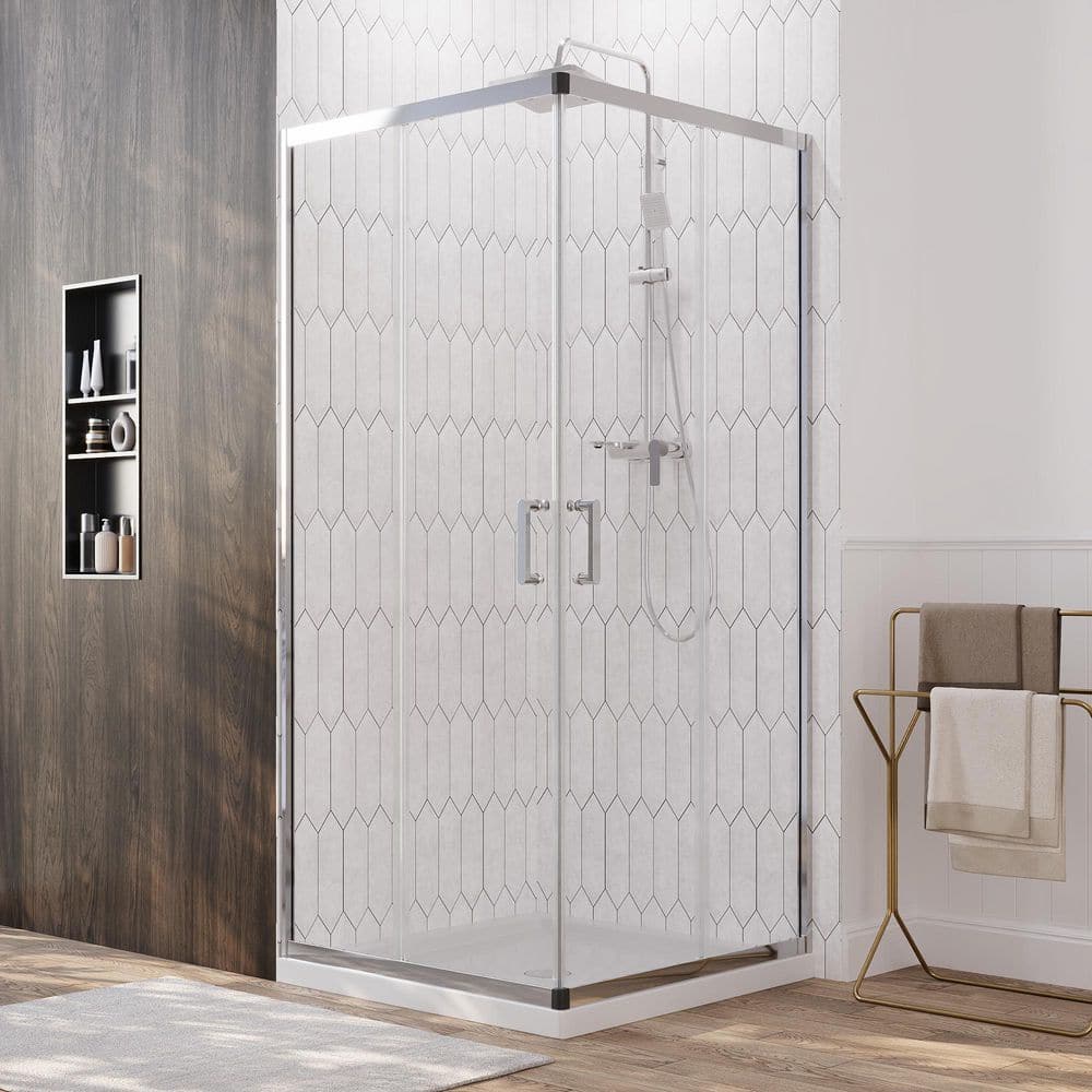 DEERVALLEY 36 in. W x 72 in. H Square Sliding Framed Corner