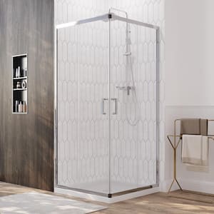 FORCLOVER 36 in. W x 72 in. H Square Sliding Framed Corner