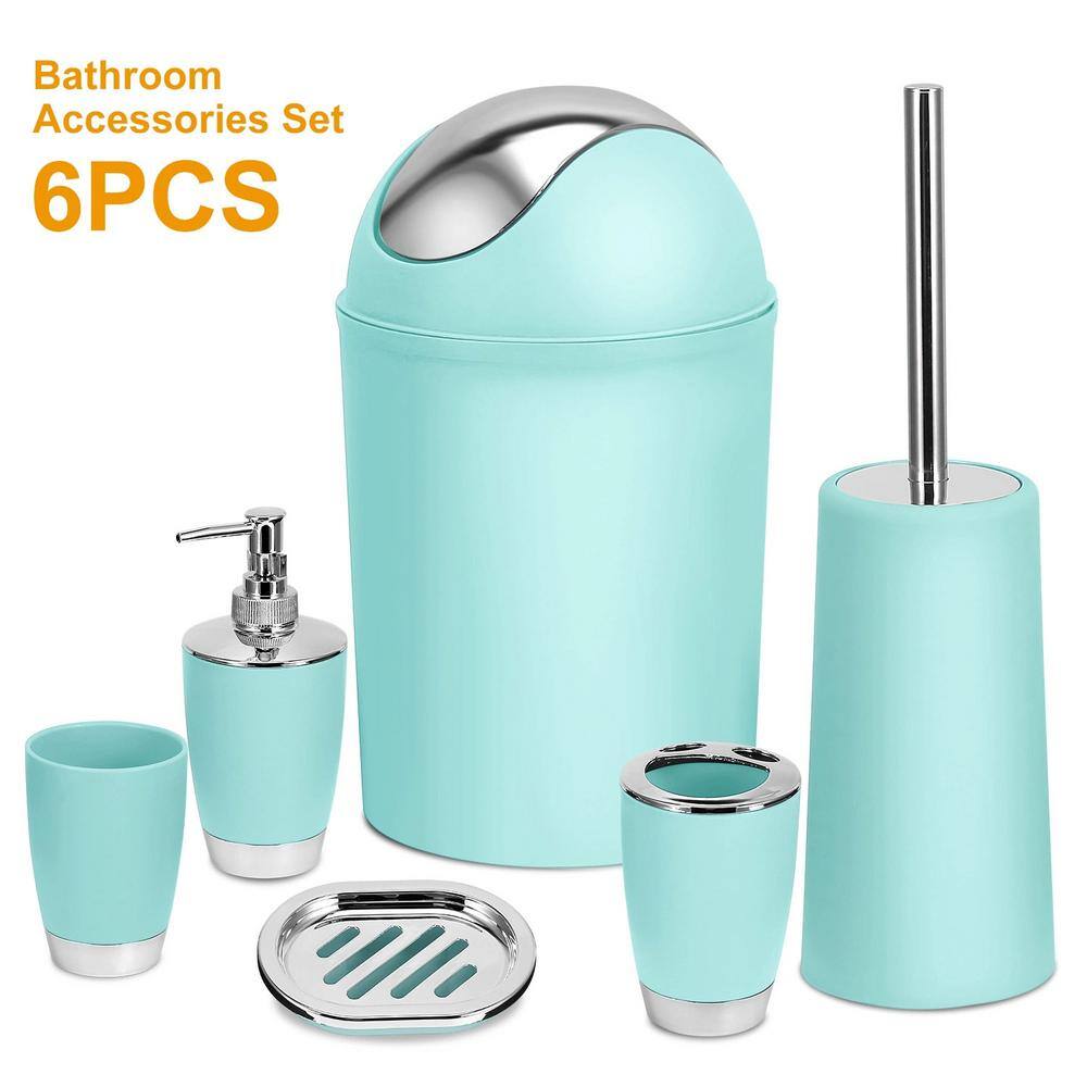 Aqua 6-Piece Plastic Bathroom Accessory Set with Chrome Accents