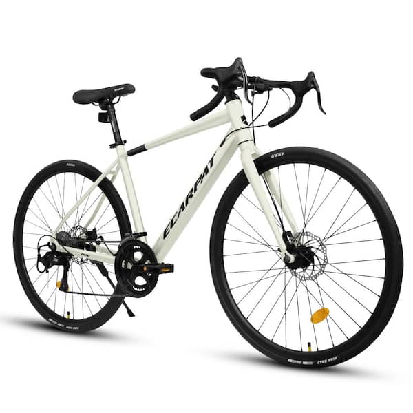 Huluwat 26 in. Cream Adult Light Weight Aluminum Frame Racing Commuting Road Bike, Disc Brakes, 16-Speed