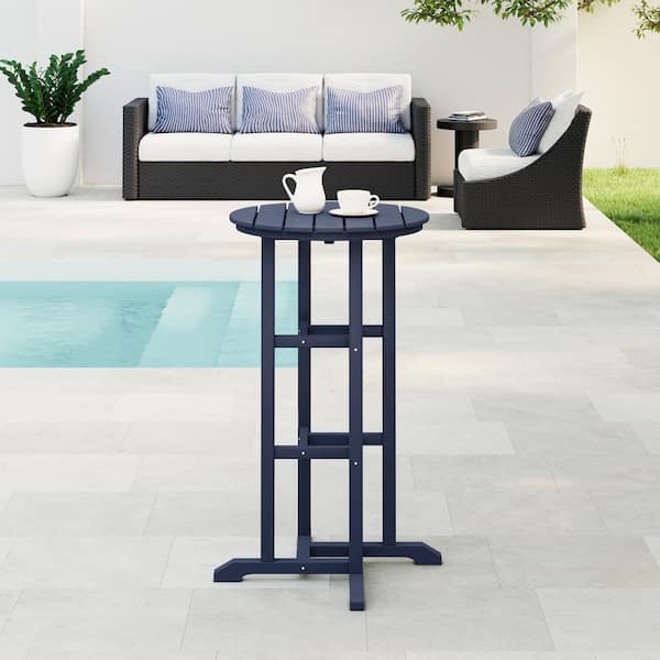 Laguna 24 in. Round Pub Height HDPE Plastic Dining Outdoor Bar Bistro Table in Navy Blue