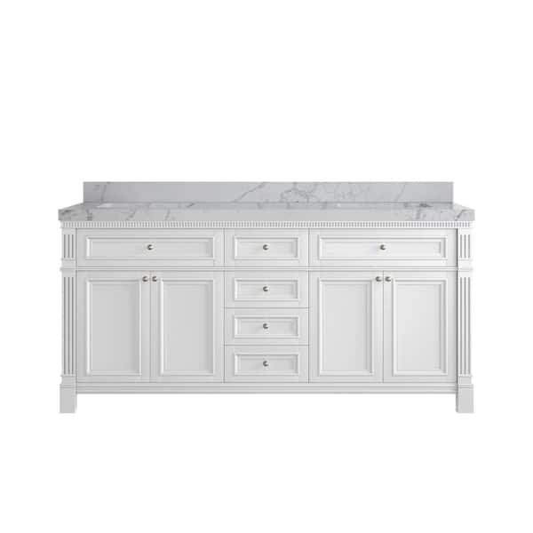 Willow Collections Paris 72 in. W x 22 in. D x 36 in. H Double Sink Bath Vanity in White with 2 in. Venatino qt. Top
