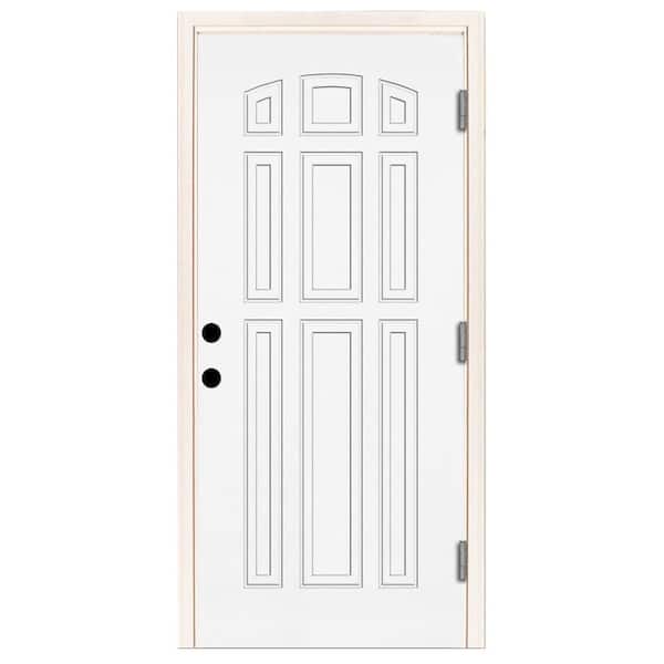 Steves & Sons 36 in. x 80 in. Premium 9-Panel White Primed Steel Prehung Front Door with 36 in. Left-Hand Outswing and 4 in. Wall